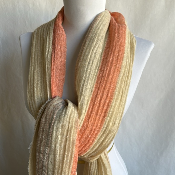 Cream/orange/gray/tan semi-sheer crinkle scarf / shawl - Picture 3 of 5